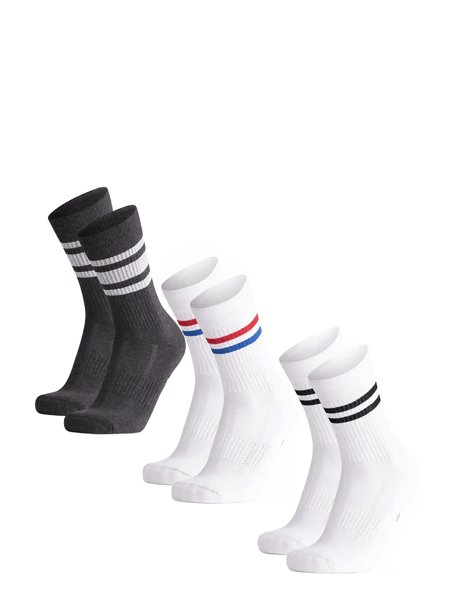 Danish Endurance - Tennis Crew Socks 3-pack - sportstrømper - mc (1xgrey/white, 1xwhite/black, 1xred/blue stripe) - 1