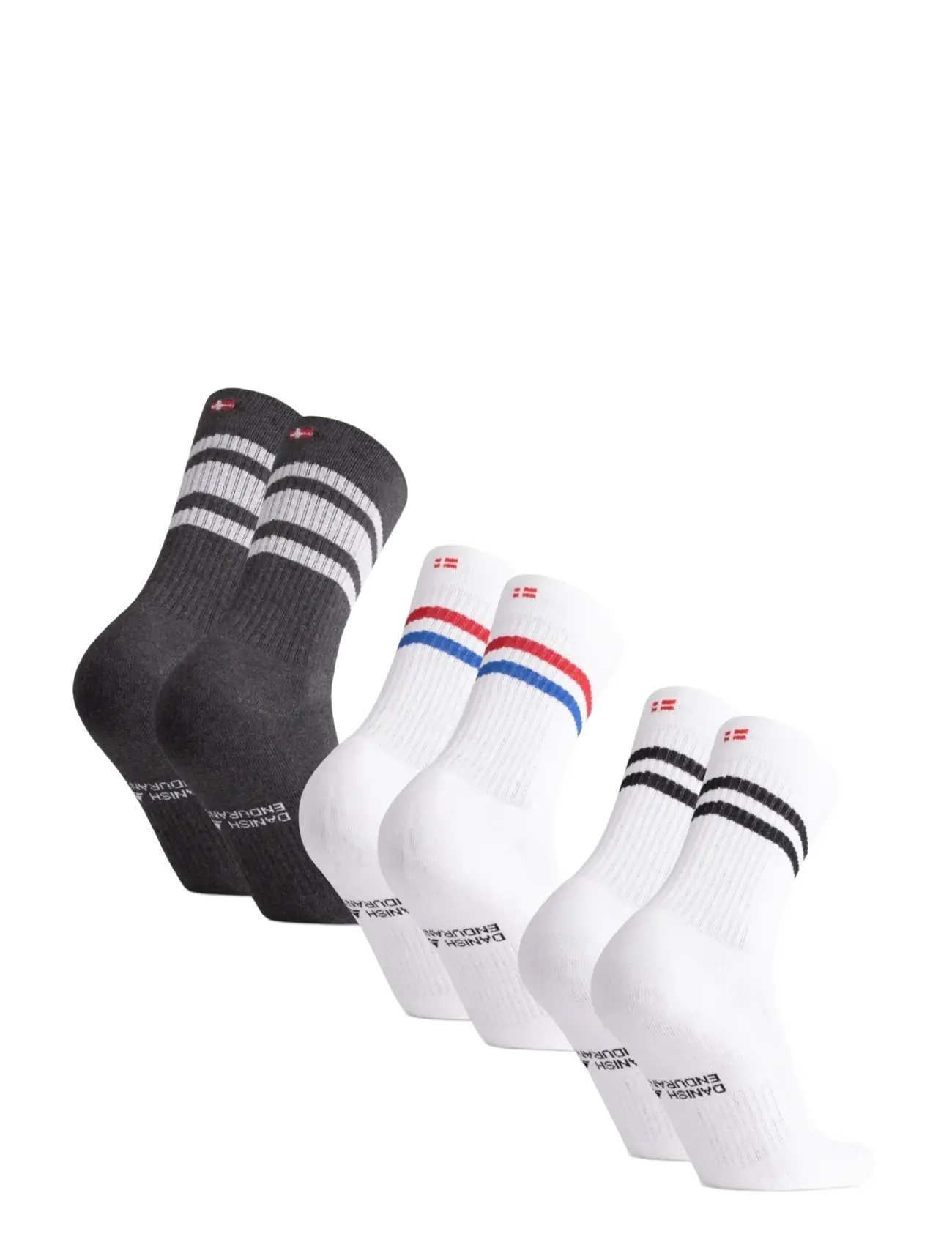 Danish Endurance - Tennis Crew Socks 3-pack - laveste priser - mc (1xgrey/white, 1xwhite/black, 1xred/blue stripe) - 2
