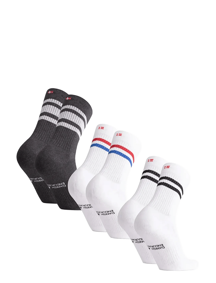 Danish Endurance - Tennis Crew Socks 3-pack - sportstrømper - mc (1xgrey/white, 1xwhite/black, 1xred/blue stripe) - 2