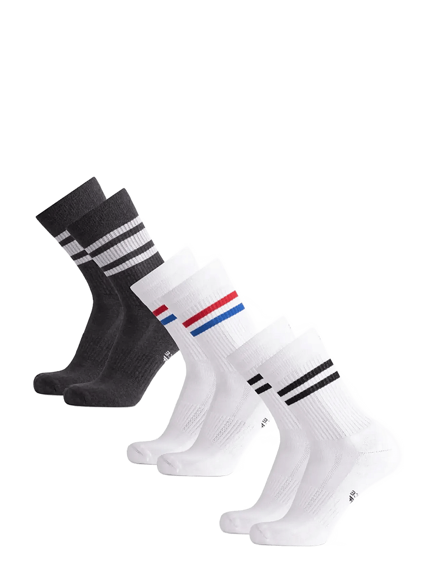 Danish Endurance - Tennis Crew Socks 3-pack - chaussettes de sport - mc (1xgrey/white, 1xwhite/black, 1xred/blue stripe) - 3