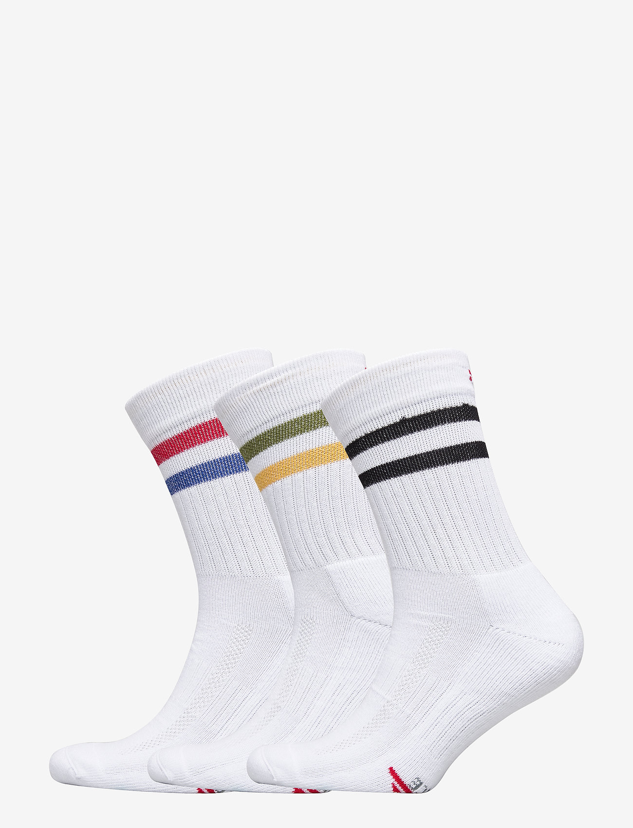 Danish Endurance - Tennis Crew Socks 3-pack - kousen - white retro (stripes in red/blue, black, green/yellow) - 0