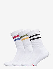 Tennis Crew Socks 3-pack - WHITE RETRO (STRIPES IN RED/BLUE, BLACK, GREEN/YELLOW)