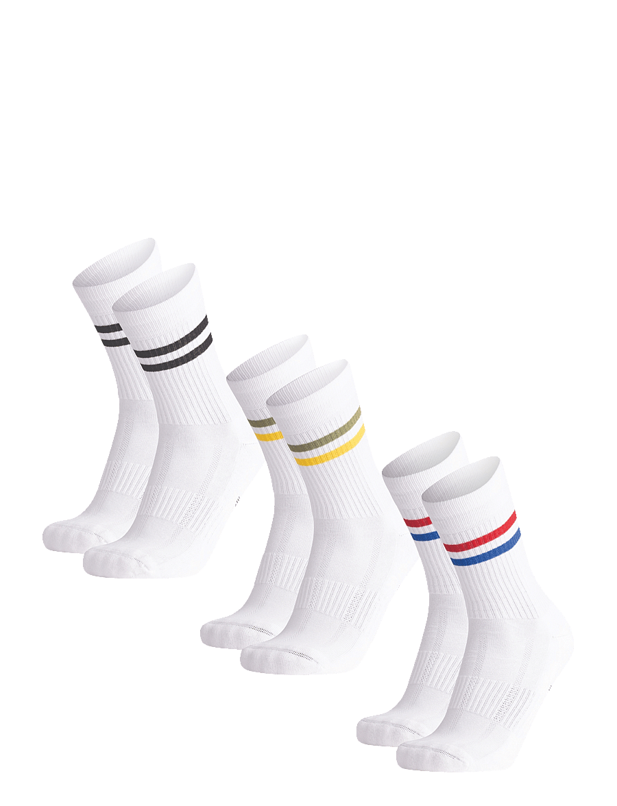 Danish Endurance - Tennis Crew Socks 3-pack - sportstrømper - white retro (stripes in red/blue, black, green/yellow) - 1