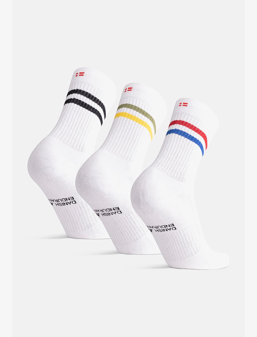 Danish Endurance - Tennis Crew Socks 3-pack - sportstrømper - white retro (stripes in red/blue, black, green/yellow) - 2