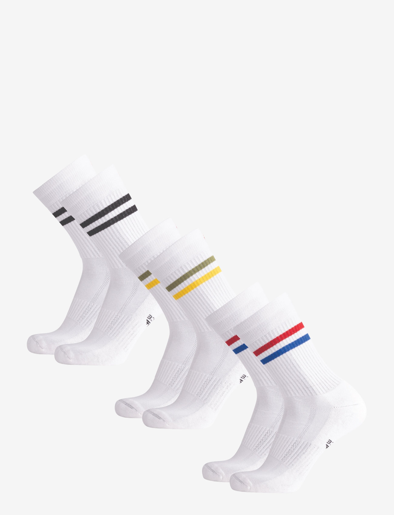 Danish Endurance - Tennis Crew Socks 3-pack - sportsocken - white retro (stripes in red/blue, black, green/yellow) - 3