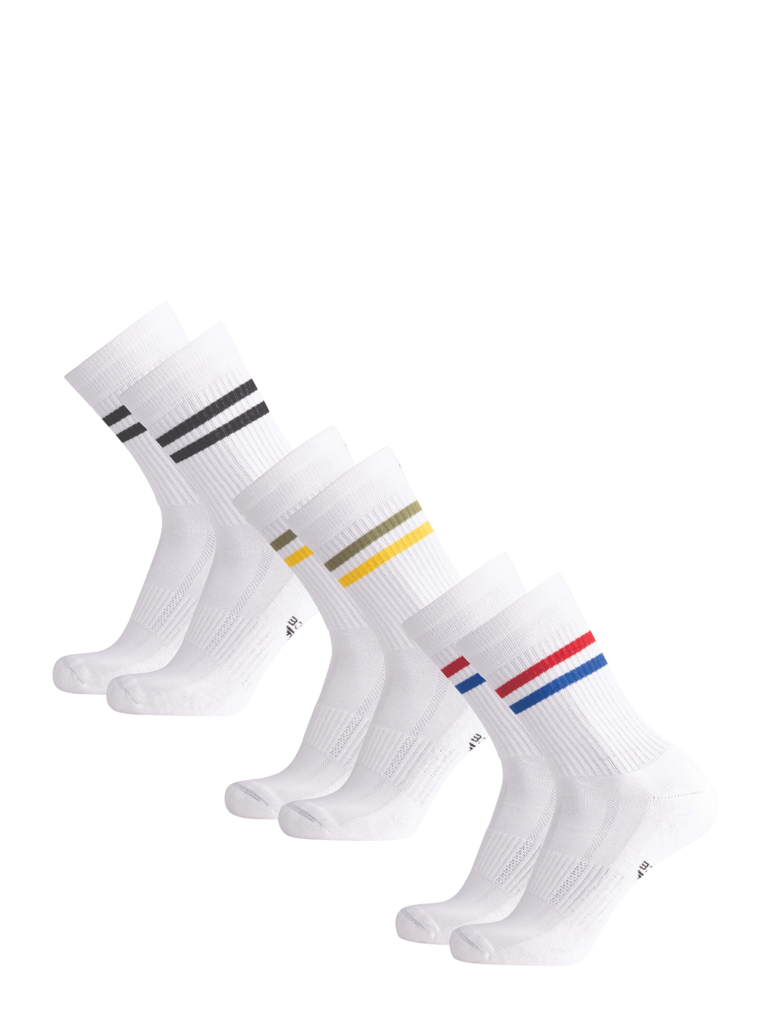 Danish Endurance - Tennis Crew Socks 3-pack - sportstrømper - white retro (stripes in red/blue, black, green/yellow) - 3