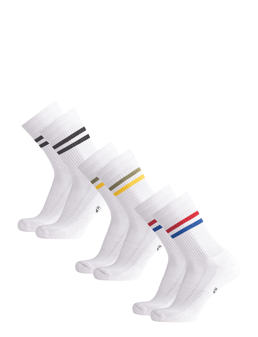 Danish Endurance - Tennis Crew Socks 3-pack - sportstrømper - white retro (stripes in red/blue, black, green/yellow) - 3