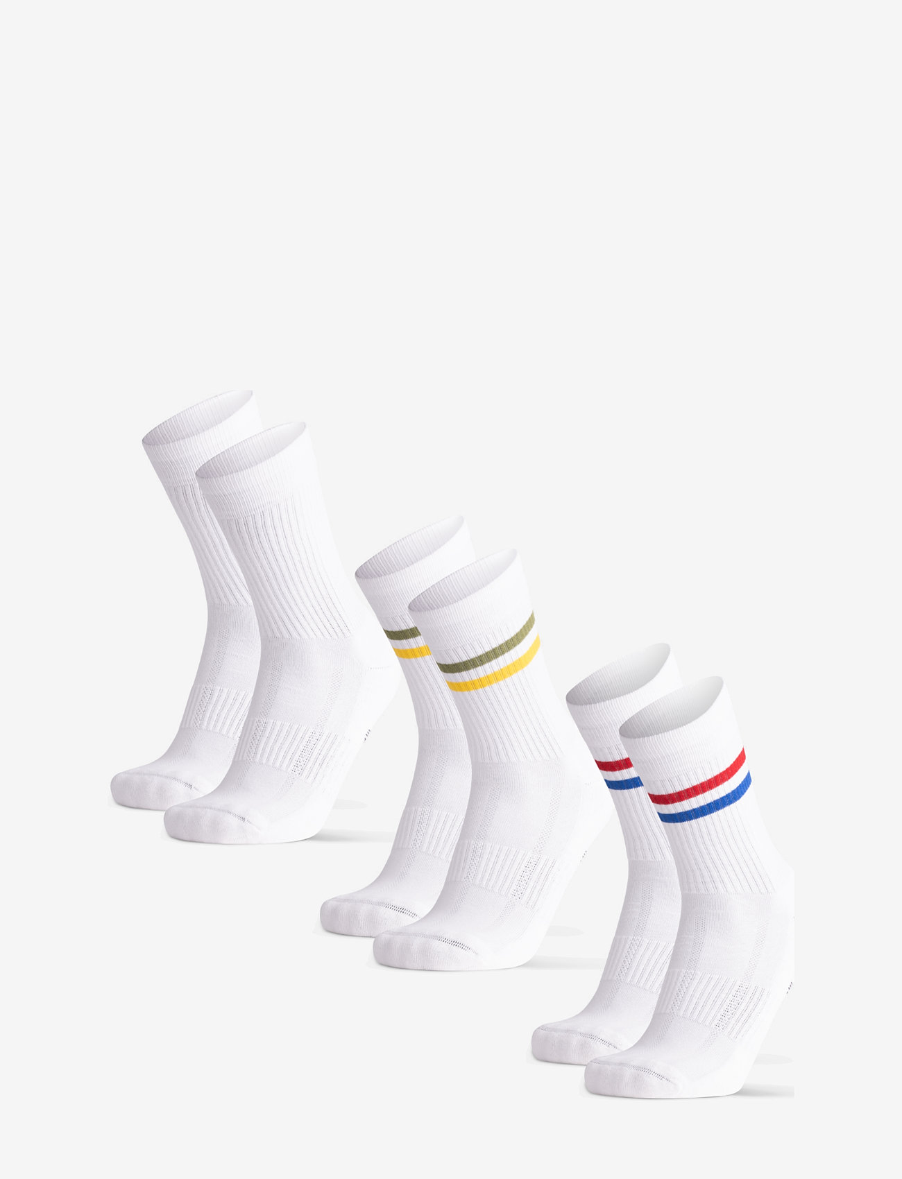 Danish Endurance - Tennis Crew Socks 3-pack - sportstrømper - white retro (stripes in red/blue, white, green/yellow) - 1