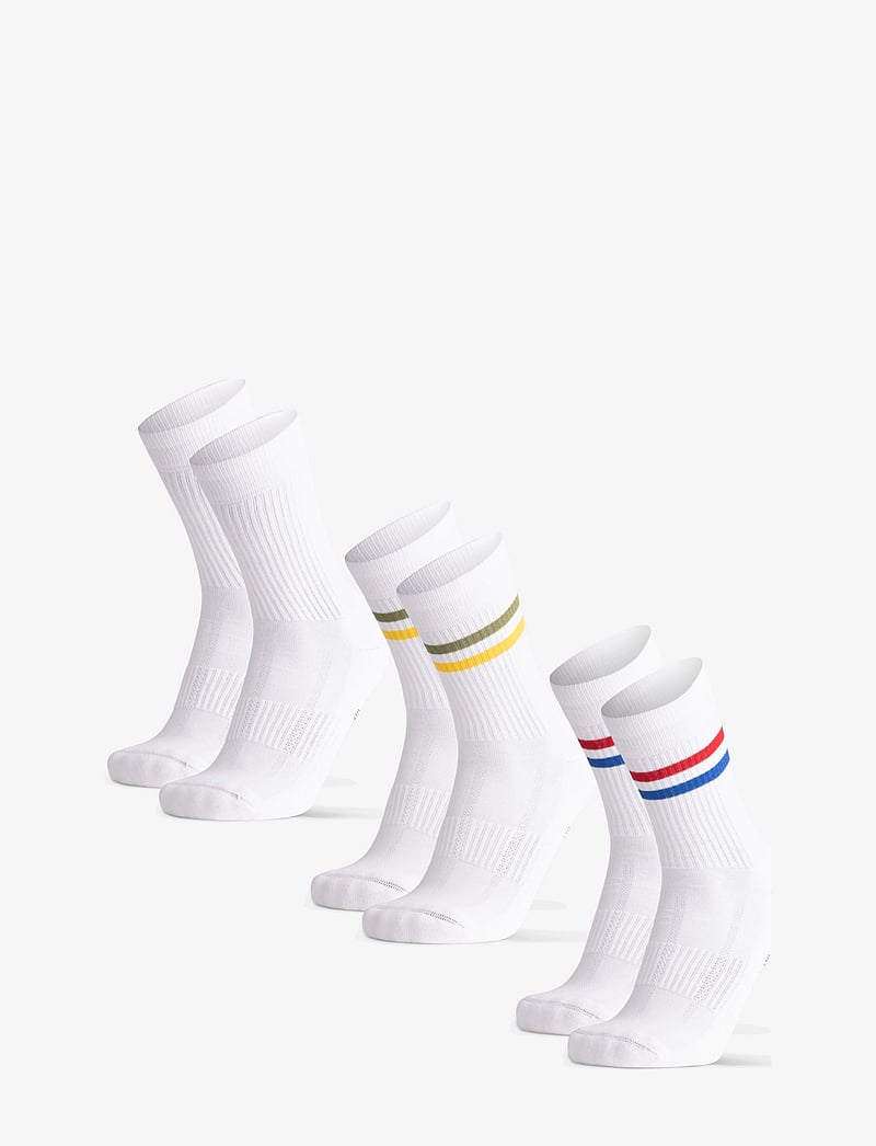 Danish Endurance - Tennis Crew Socks 3-pack - sportstrømper - white retro (stripes in red/blue, white, green/yellow) - 1
