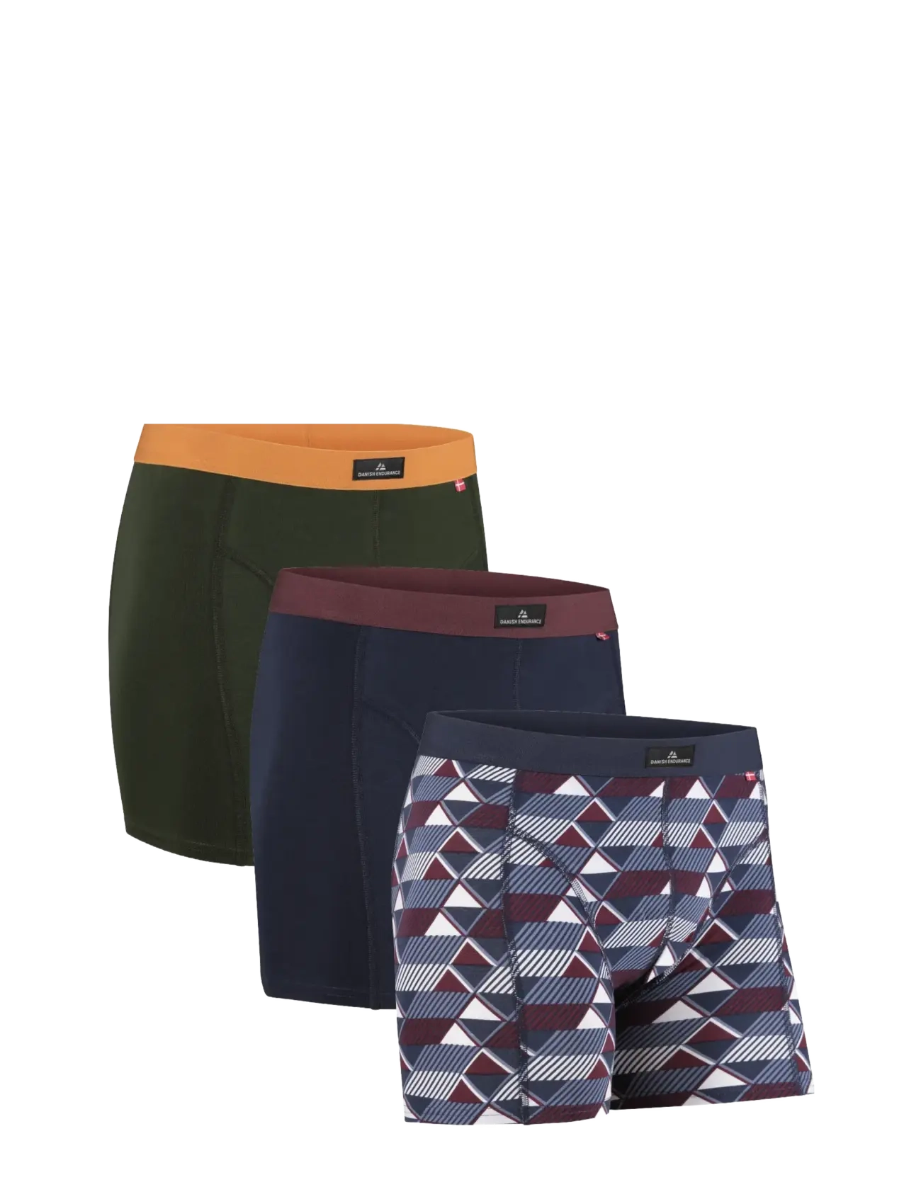 Danish Endurance Classic Trunks (Men) 3-pack - Undertøj - MULTICOLOR (3X BLACK, 1X GREEN/ORANGE, 1X NAVY BLUE/BORDEAUX, 1X RETRO) / multi