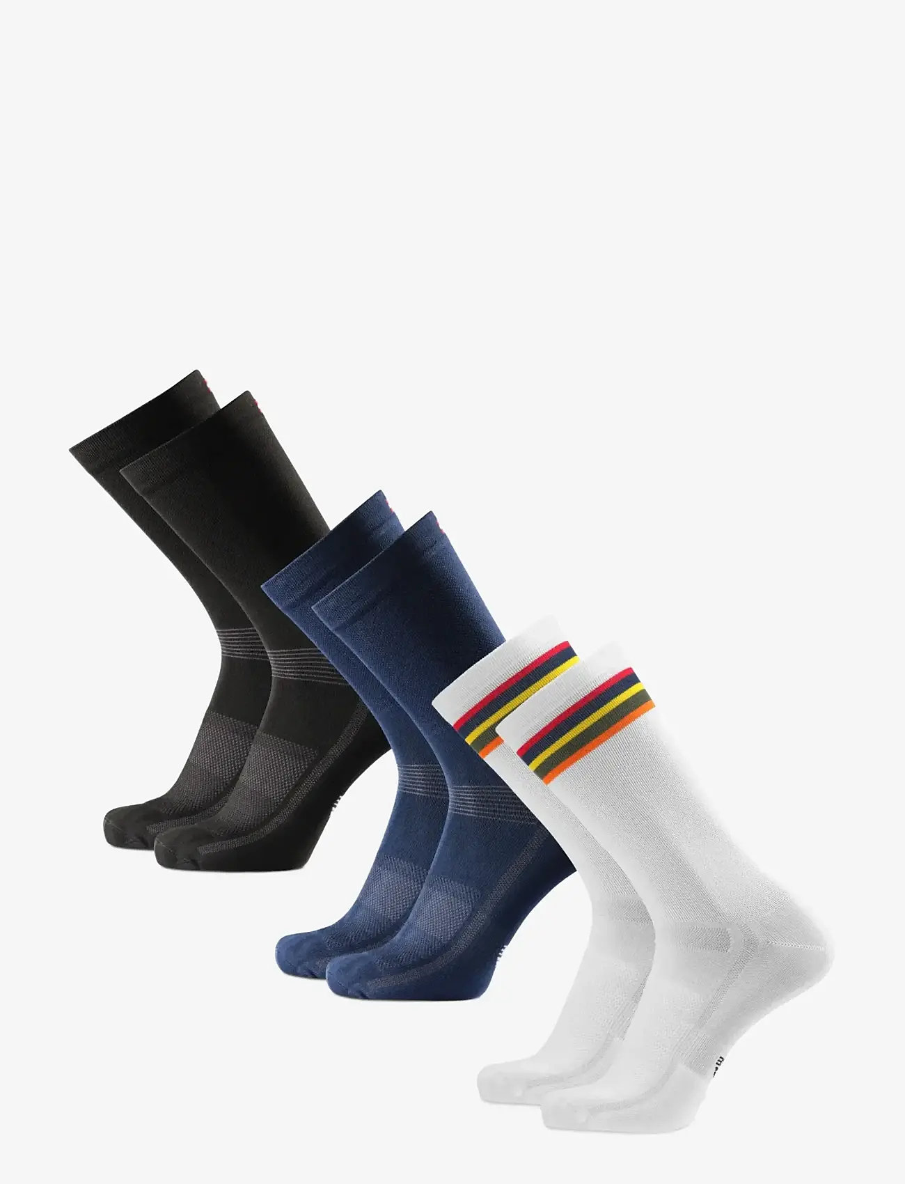 Danish Endurance - High Cycling Socks 3 Pack - sport socks - multicolor (1x black, 1x blue, 1x white/stripes) - 1