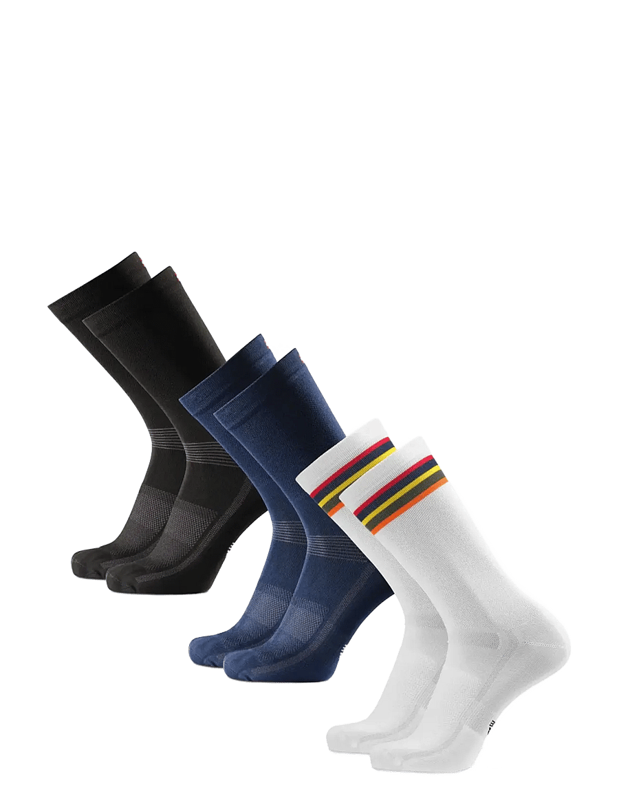 Danish Endurance - Aero Cycling Crew Socks 3-pack - träningsstrumpor - multicolor (1x black, 1x blue, 1x white/stripes) - 1