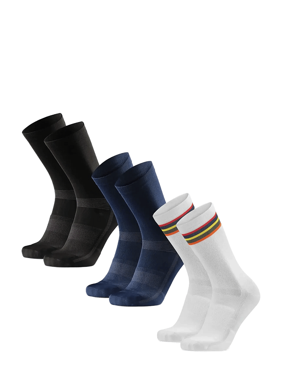 Danish Endurance - Aero Cycling Crew Socks 3-pack - träningsstrumpor - multicolor (1x black, 1x blue, 1x white/stripes) - 2