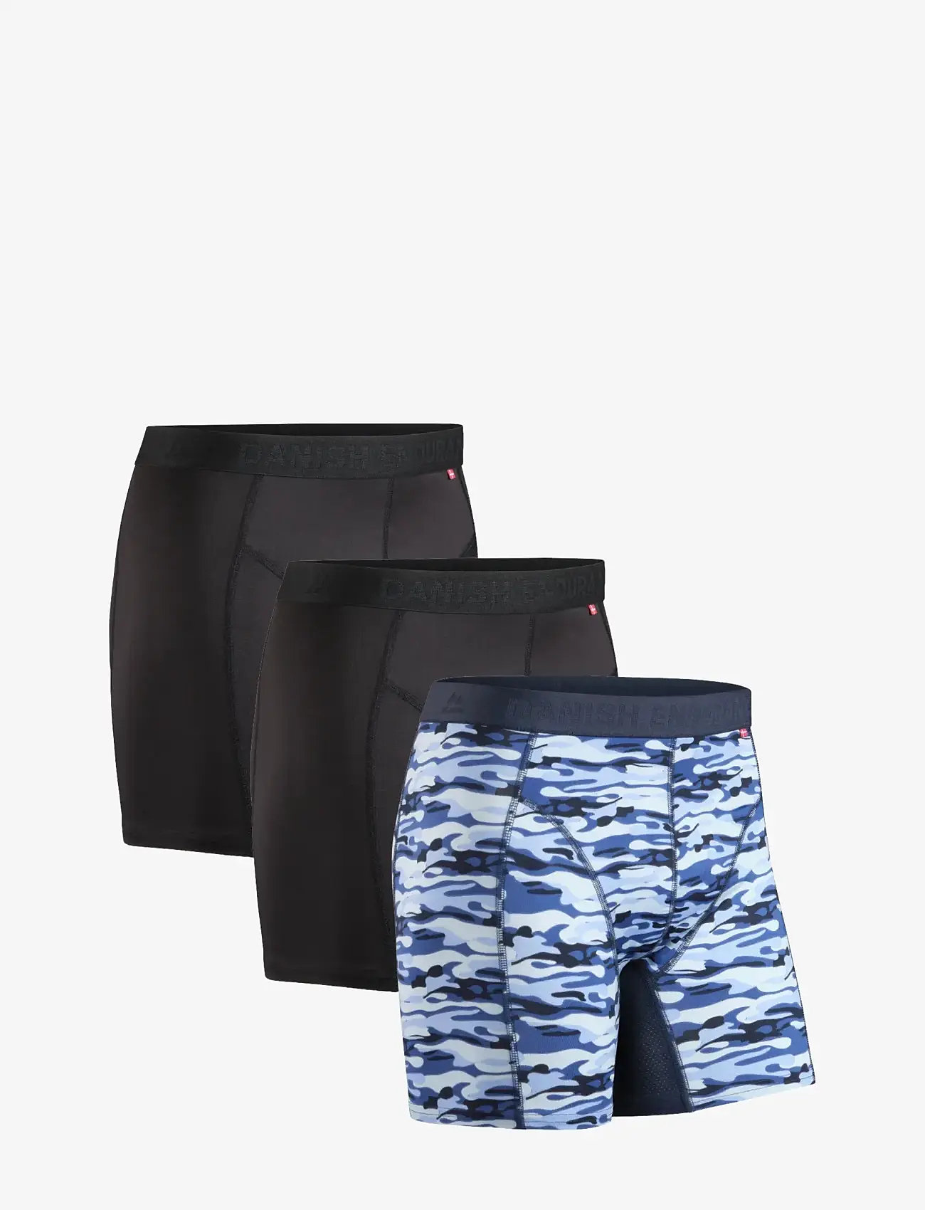 Danish Endurance - Men's Sports Trunks 3-pack - madalaimad hinnad - multicolor (2x black, 1x blue camouflage) - 0