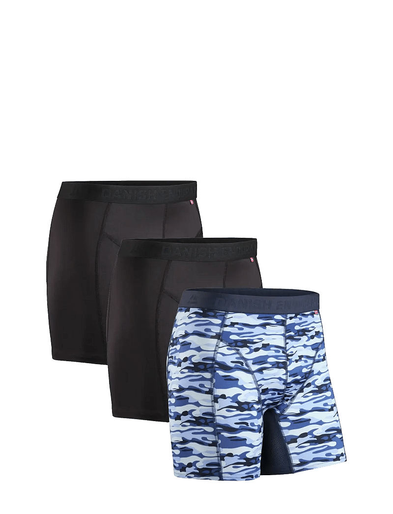 Danish Endurance - Sports Trunks (Men) 3-pack - boxershorts - multicolor (2x black, 1x blue camouflage) - 0