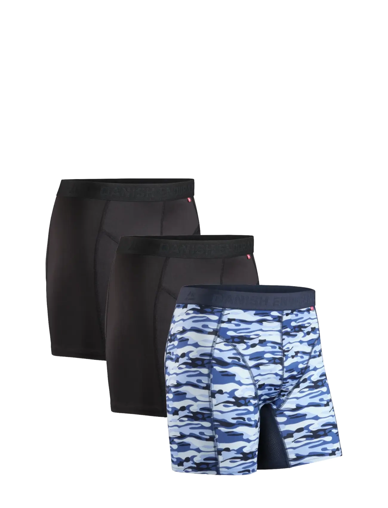 Danish Endurance Sports Trunks (Men) 3-pack - Alusvaatteet - MULTICOLOR (2X BLACK, 1X BLUE CAMOUFLAGE) / blue