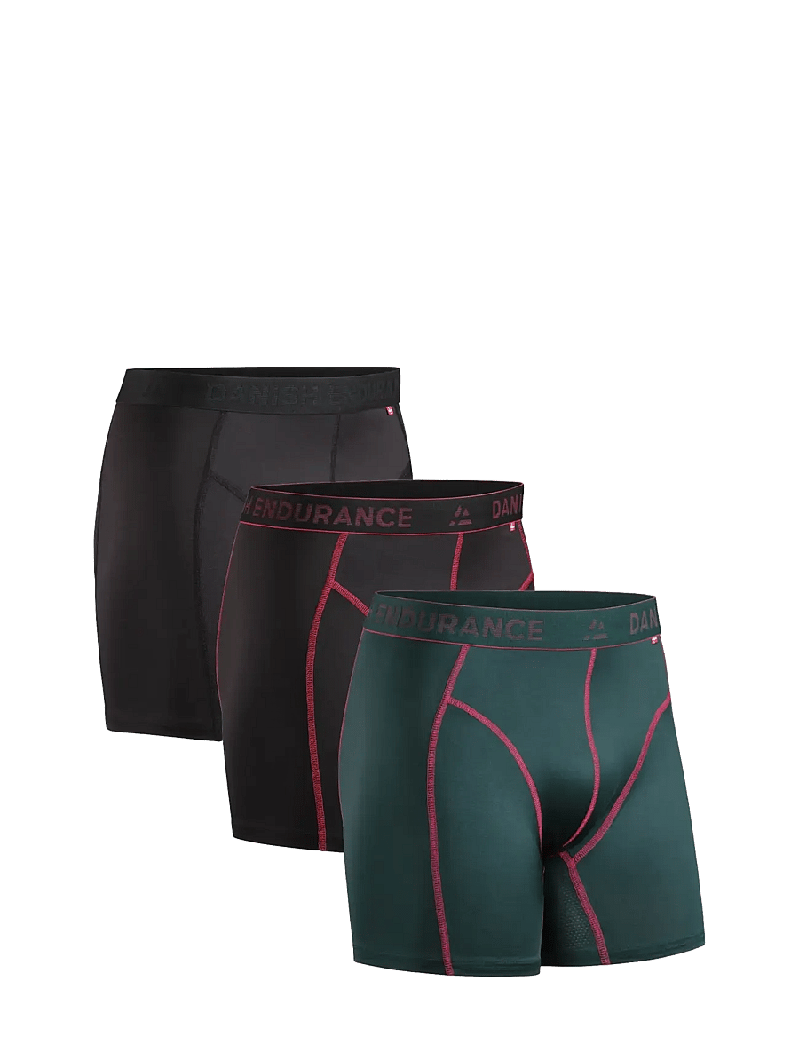 Danish Endurance - Sports Trunks (Men) 3-pack - boxershorts - multicolor (1x black, 1x black/red, 1x green/purple) - 0