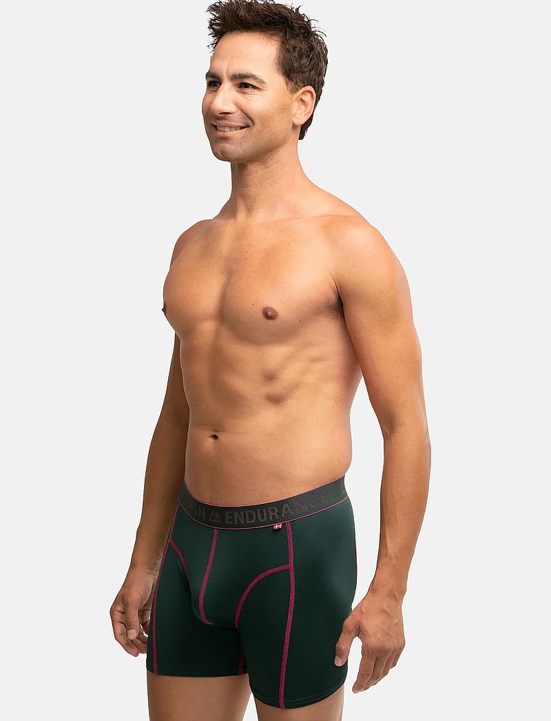 Danish Endurance - Men's Sports Trunks 3-pack - boxer briefs - multicolor (1x black, 1x black/red, 1x green/purple) - 2