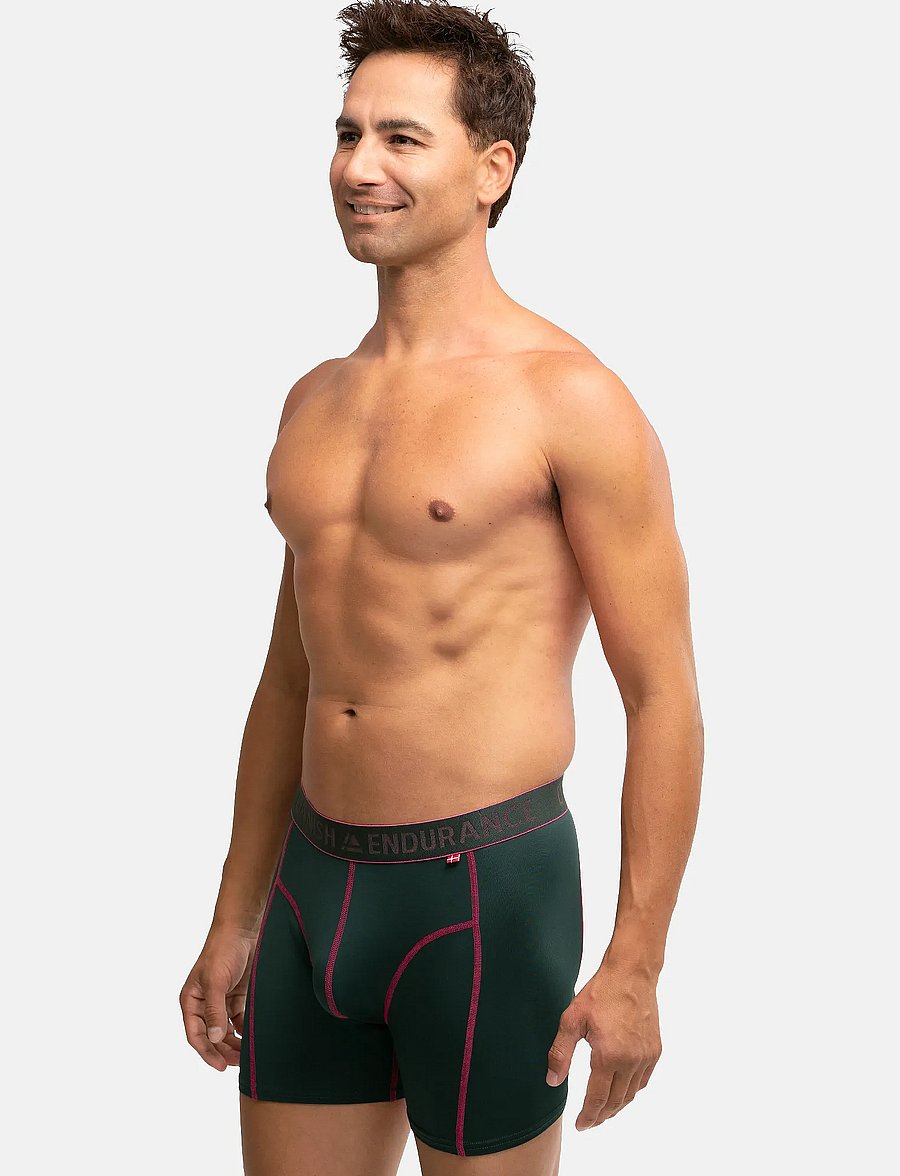 Danish Endurance - Sports Trunks (Men) 3-pack - boxershorts - multicolor (1x black, 1x black/red, 1x green/purple) - 3