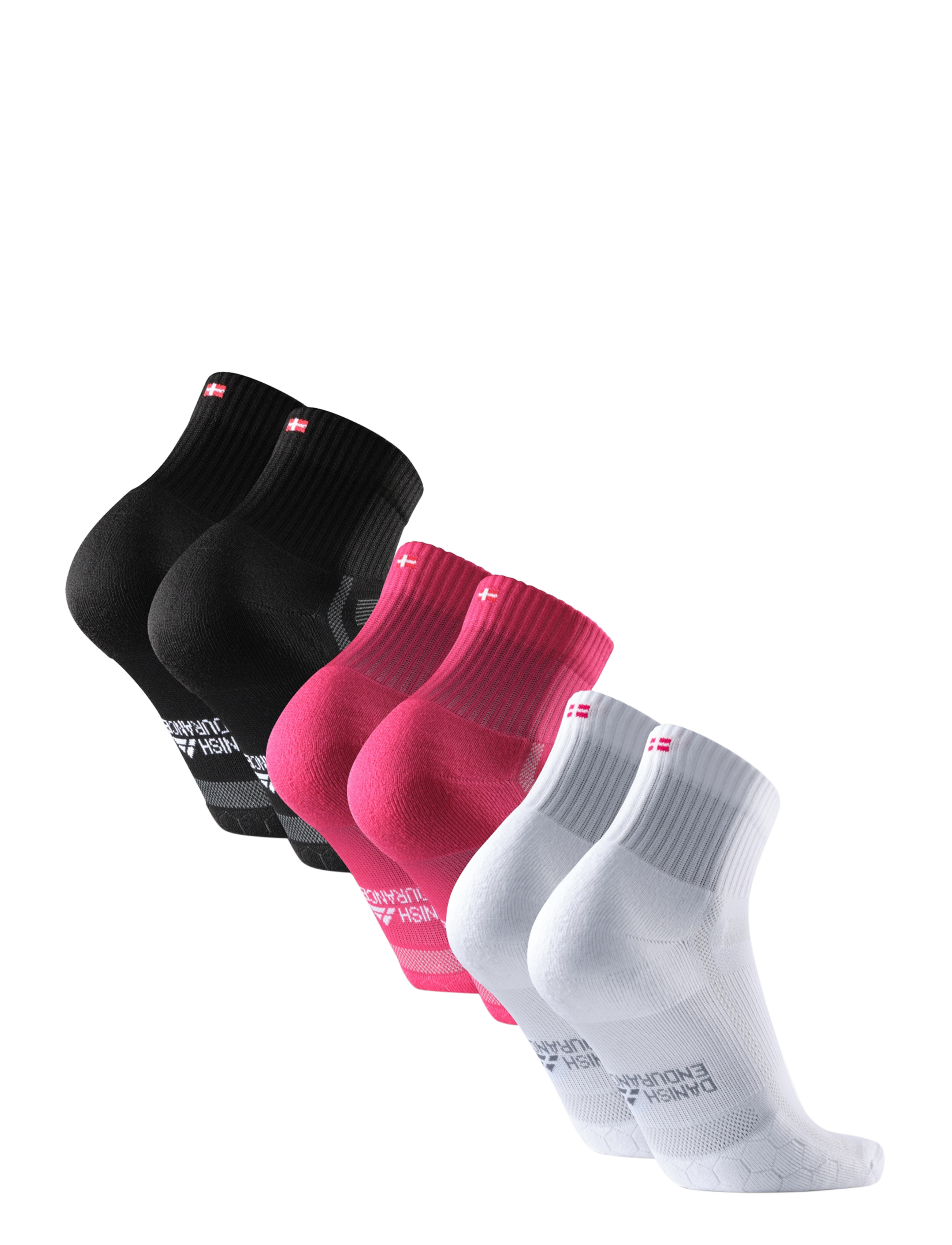 Danish Endurance - Long Distance Running Quarter Socks 3-pack - strümpfe - multicolour (1x black, 1x pink, 1x white) - 3