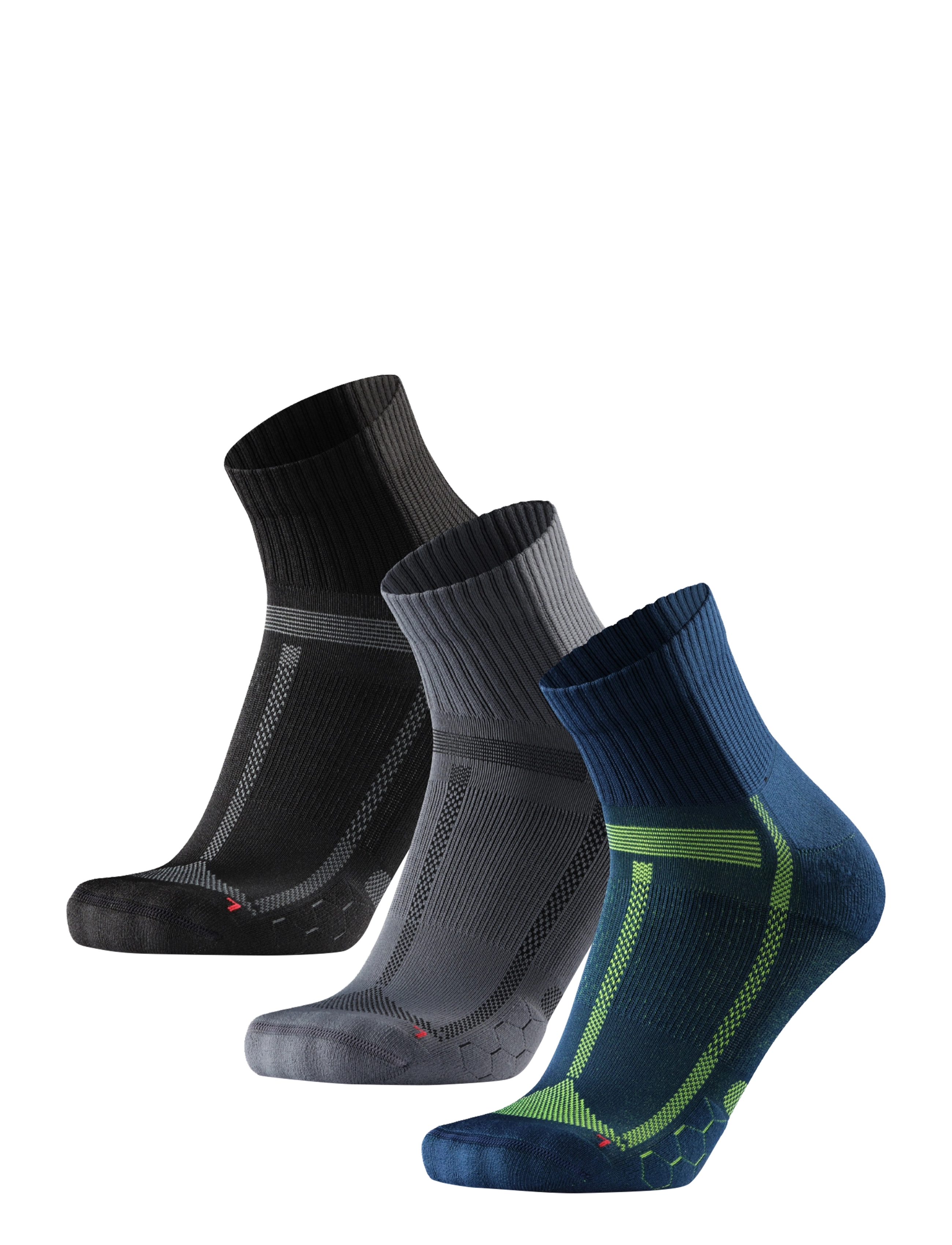 Danish Endurance - Long Distance Running Quarter Socks 3-pack - sportstrømper - multicolor (1x black/grey, 1x blue/yellow, 1x grey/black) - 2