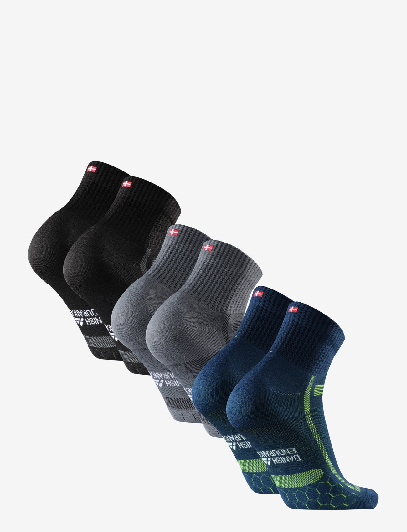 Danish Endurance - Long Distance Running Socks 3-pack - träningsstrumpor - multicolor (1x black/grey, 1x blue/yellow, 1x grey/black) - 3