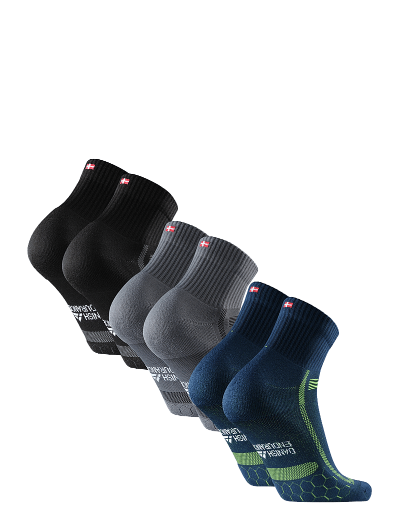 Danish Endurance - Long Distance Running Socks 3-pack - träningsstrumpor - multicolor (1x black/grey, 1x blue/yellow, 1x grey/black) - 3