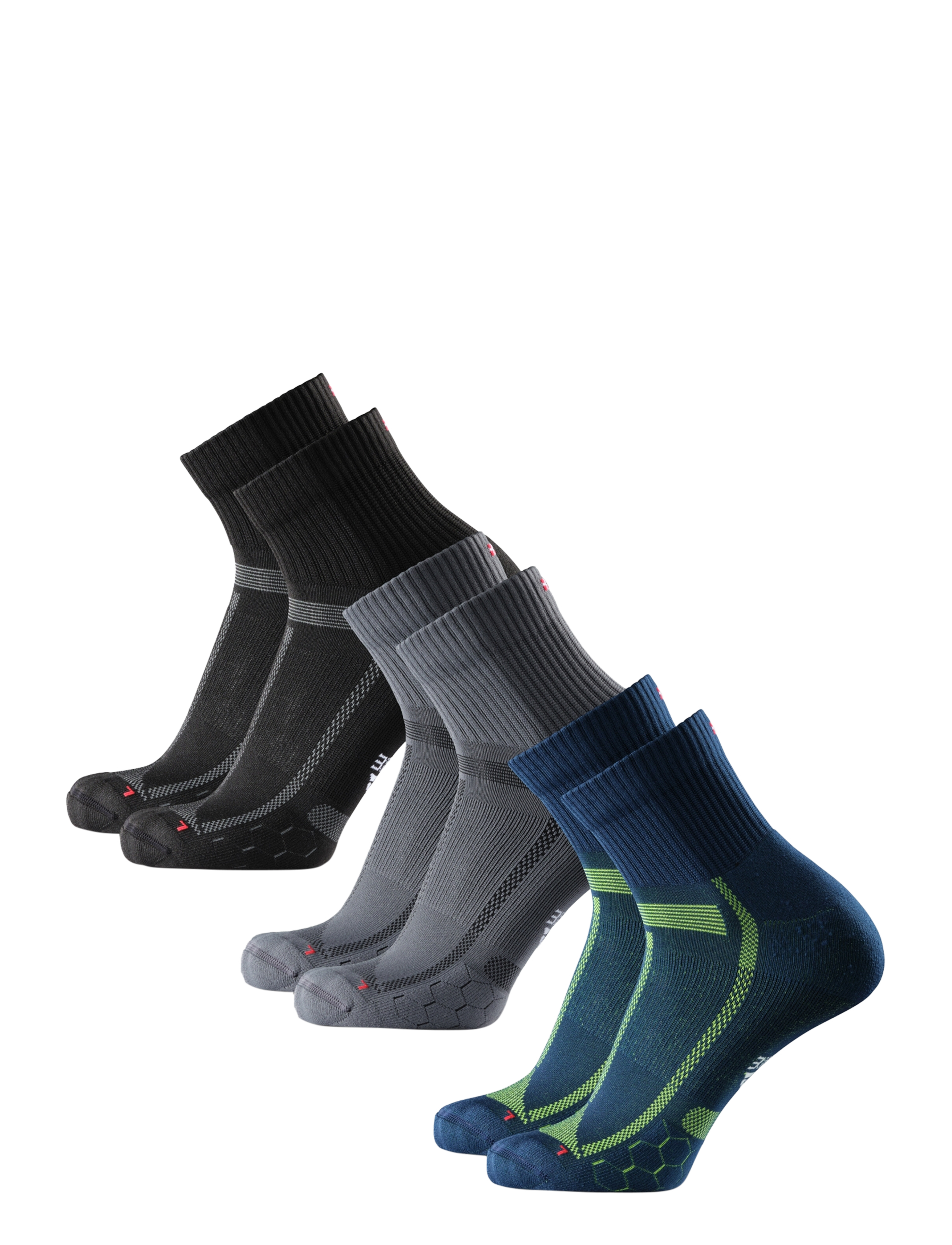 Danish Endurance - Long Distance Running Quarter Socks 3-pack - sportstrømper - multicolor (1x black/grey, 1x blue/yellow, 1x grey/black) - 4