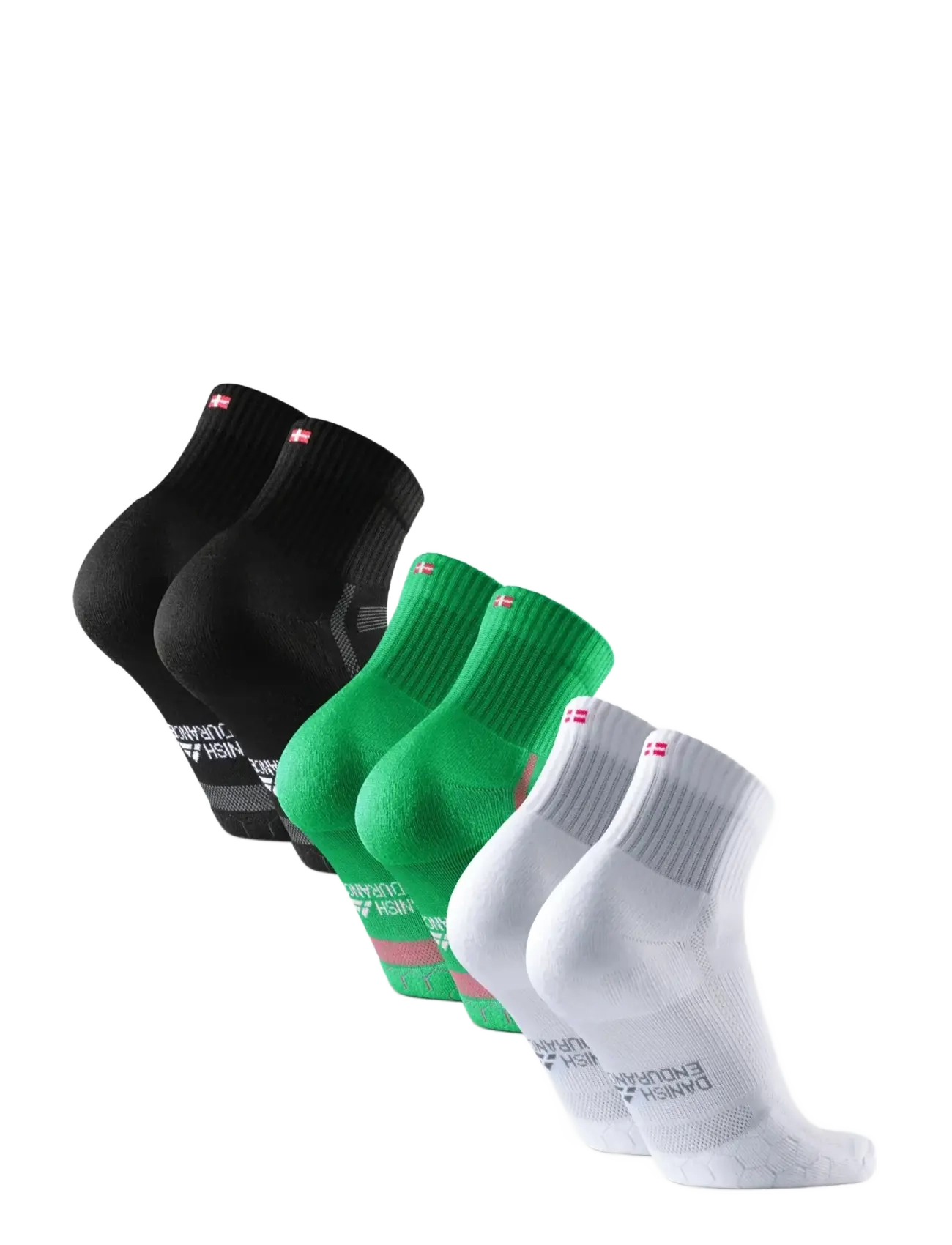 Danish Endurance - Long Distance Running Quarter Socks 3-pack - laveste priser - mc (1xblack/grey, 1xgreen, 1xwhite) - 2