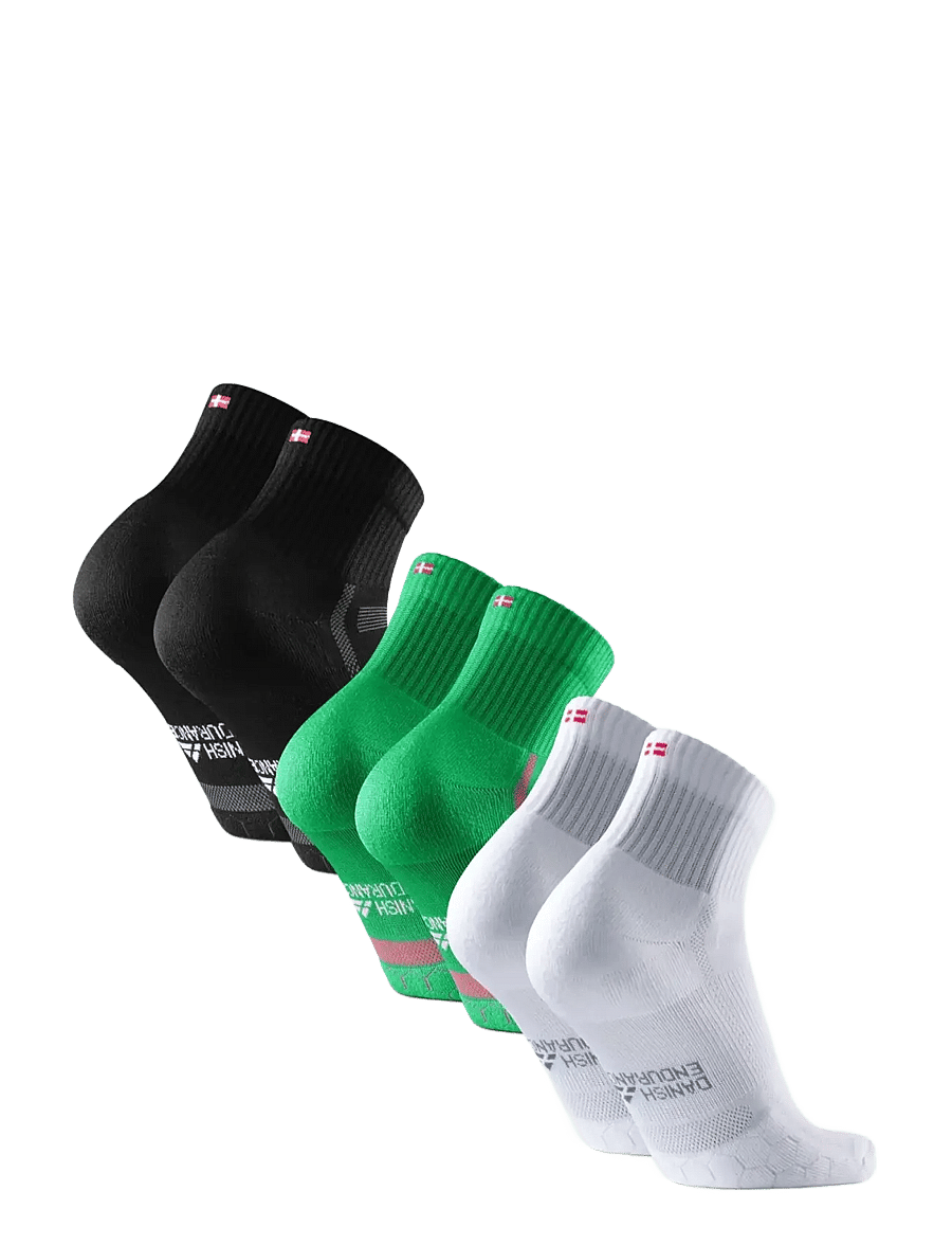 Danish Endurance - Long Distance Running Quarter Socks 3-pack - träningsstrumpor - mc (1xblack/grey, 1xgreen, 1xwhite) - 2