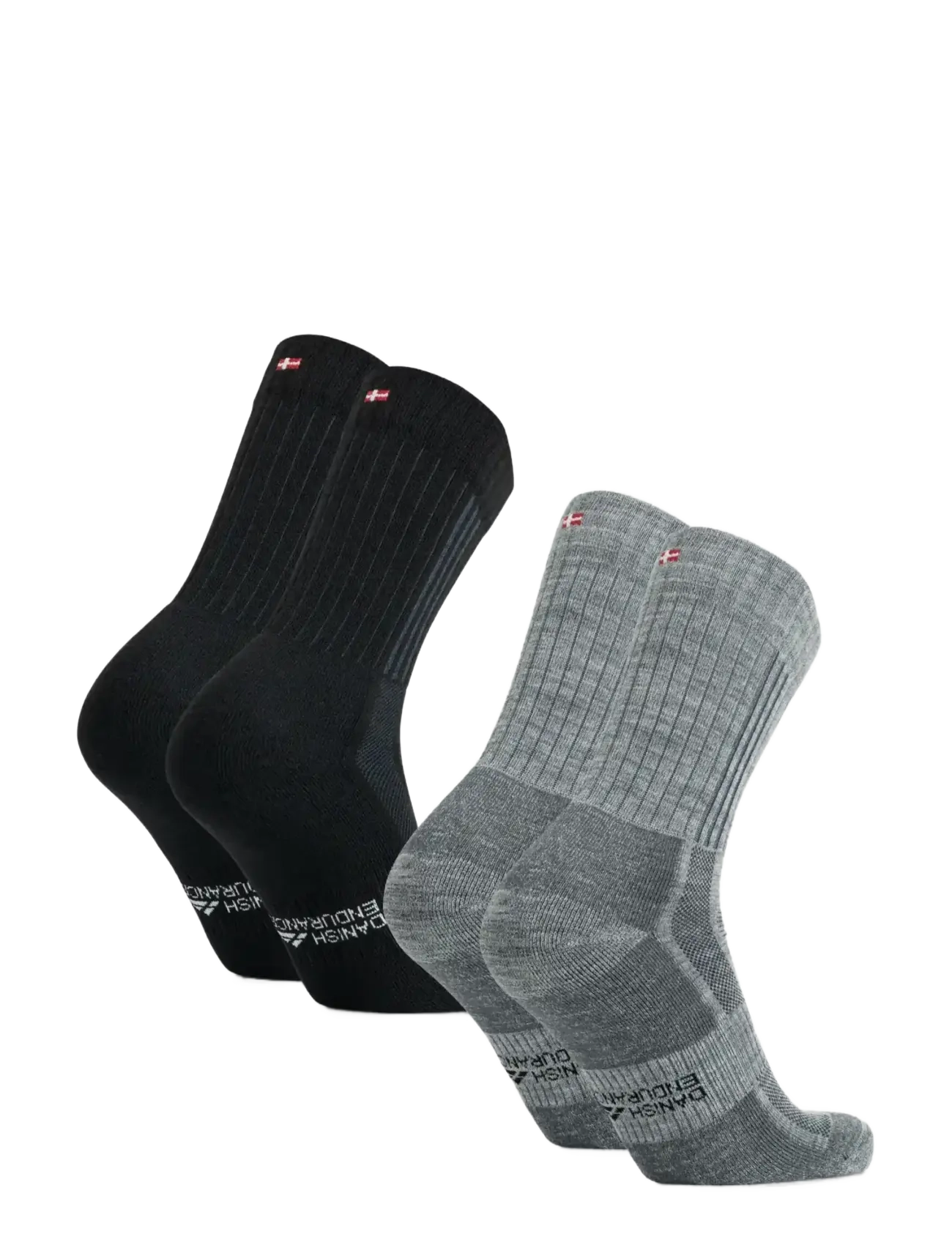 Danish Endurance - Premium Hiking Crew Socks 2-pack - sport socks - mc (1xblack/grey, 1xlight grey) - 2