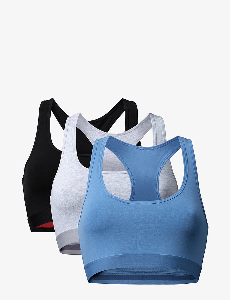 Danish Endurance - Organic Cotton Bralette (Women) 3-pack - sport-bhs - multicolor (1x black, 1x grey mélange, 1x light blue) - 1