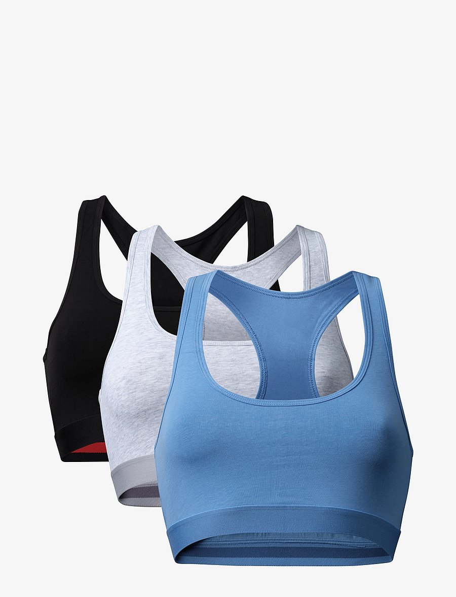 Danish Endurance - Organic Cotton Bralette (Women) 3-pack - urheiluliivit - multicolor (1x black, 1x grey mélange, 1x light blue) - 1