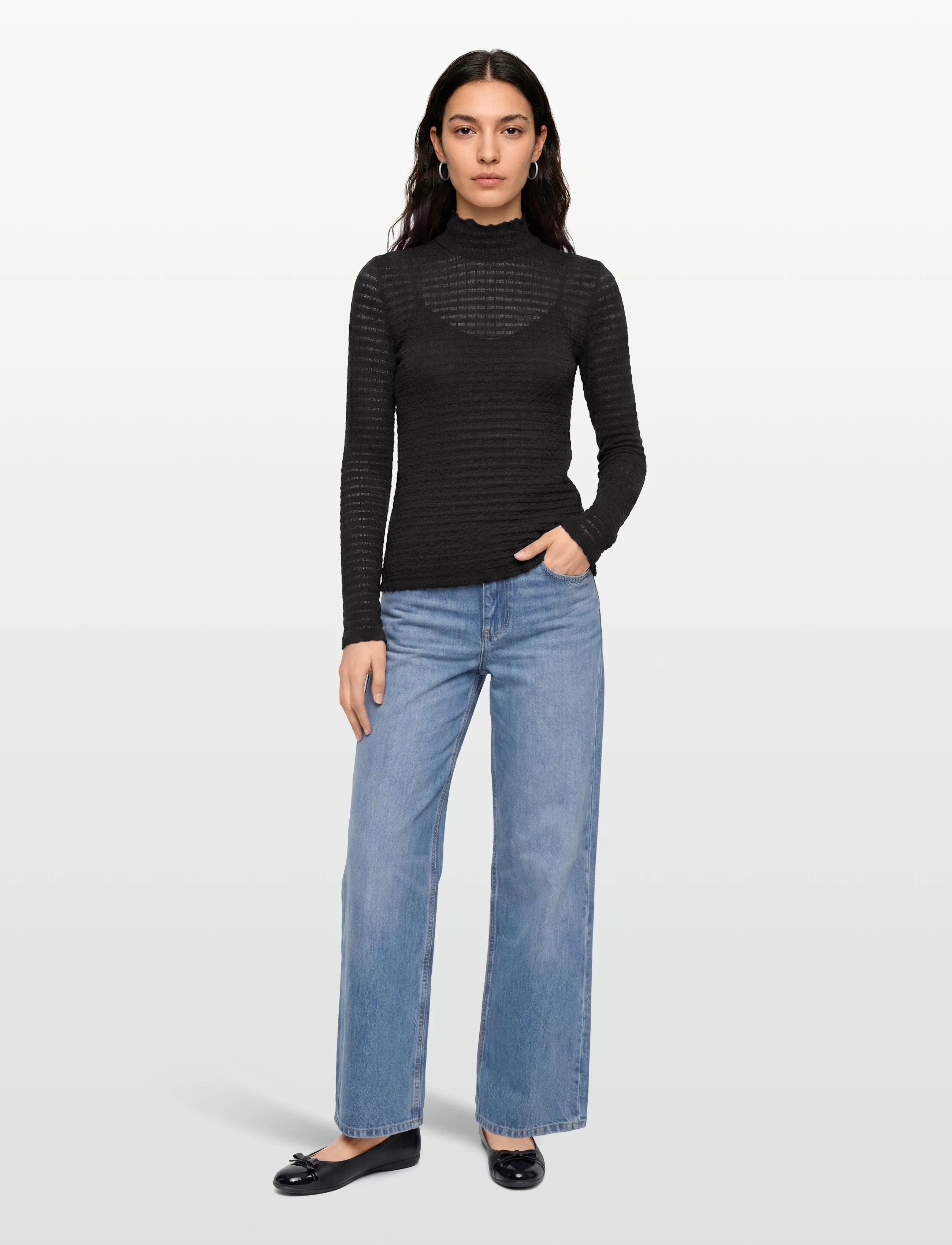 Dante6 -Zane Structured Layering Top, Kvinder, Struktureret Rullekrave Top, Sort, Str: L