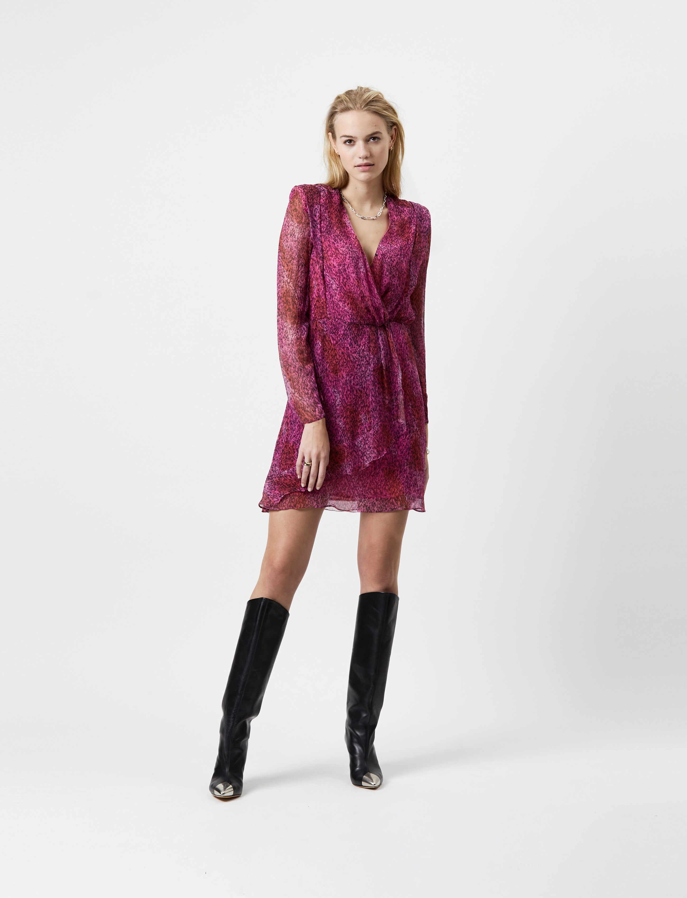 Dante6 Angie Printed Bodycon Dress, Kvinder, Printet Slå Om Bodycon Kjole, Pink, Str: 36