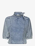 Cat pussy bow top - WASHED BLUE
