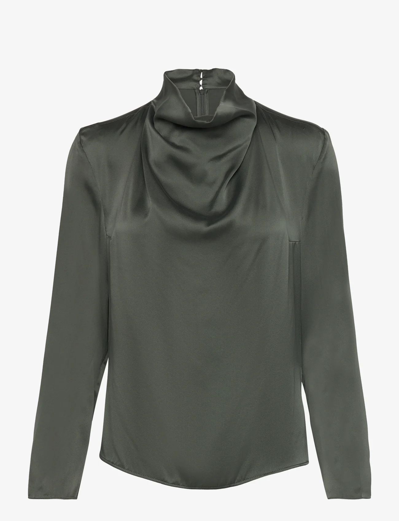 Dante6 - D6Ipsum silk drapey top - long-sleeved blouses - graphite green - 0