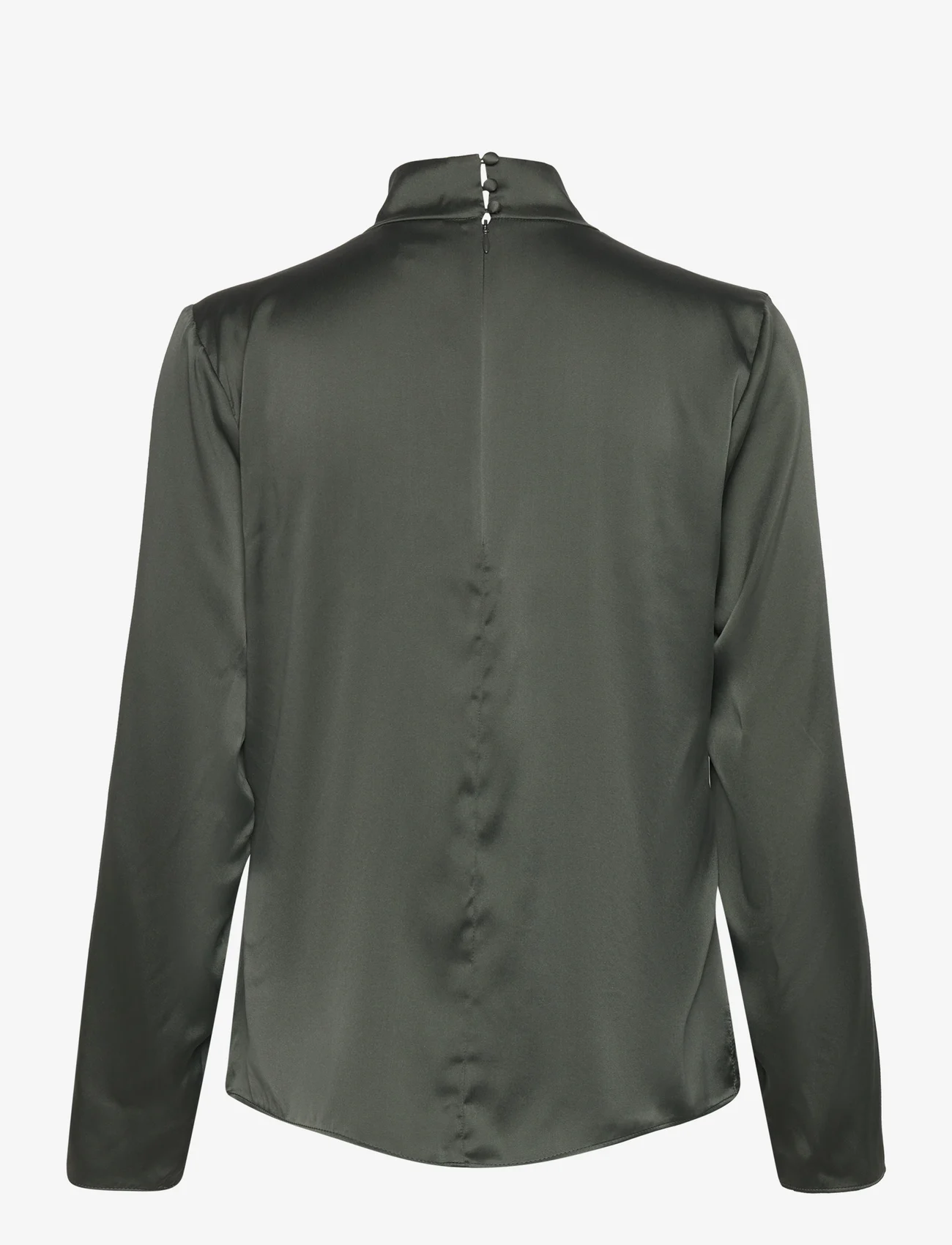 Dante6 - D6Ipsum silk drapey top - long-sleeved blouses - graphite green - 1
