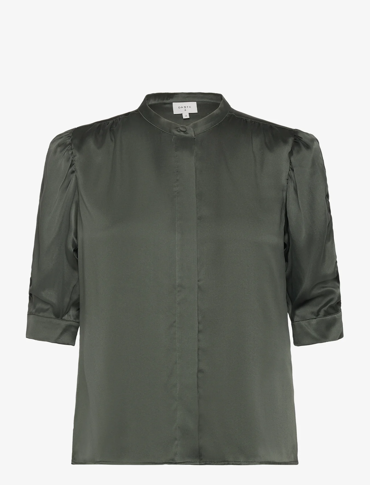 Dante6 - D6Pernaud silk smocked blouse - blouses korte mouwen - graphite green - 0