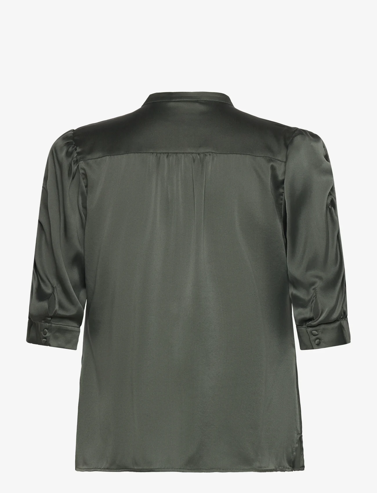 Dante6 - D6Pernaud silk smocked blouse - kortærmede bluser - graphite green - 1