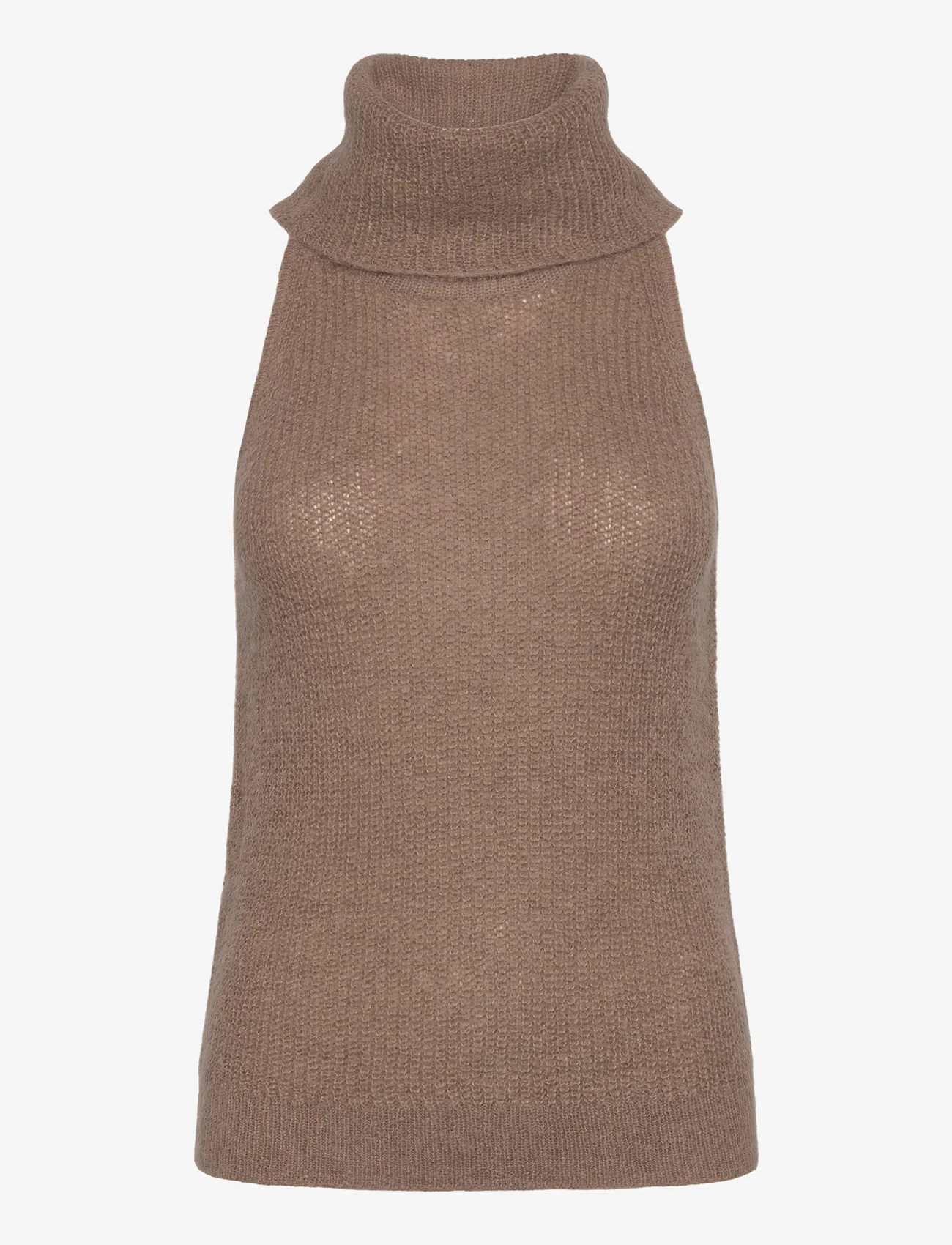 Dante6 - D6Yalena halter knit sweater - mouwloze tops - pure taupe - 0