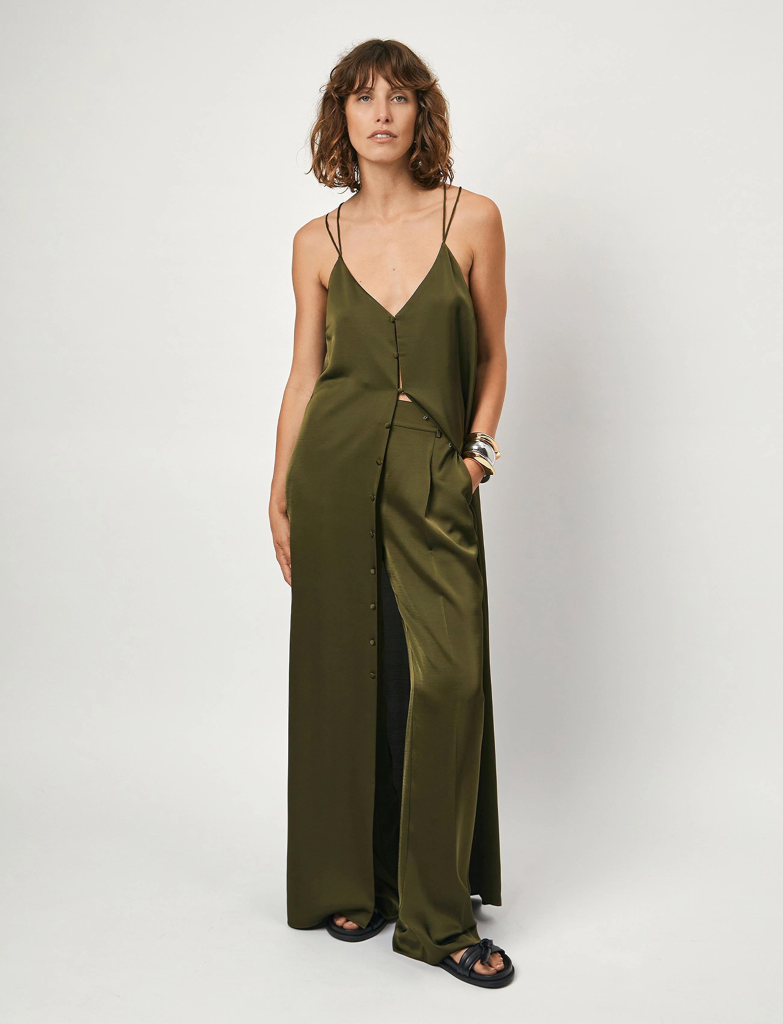 Dante6 D6Loan satin dress - Slip kjoler - JUNGLE LEAF / khaki/green