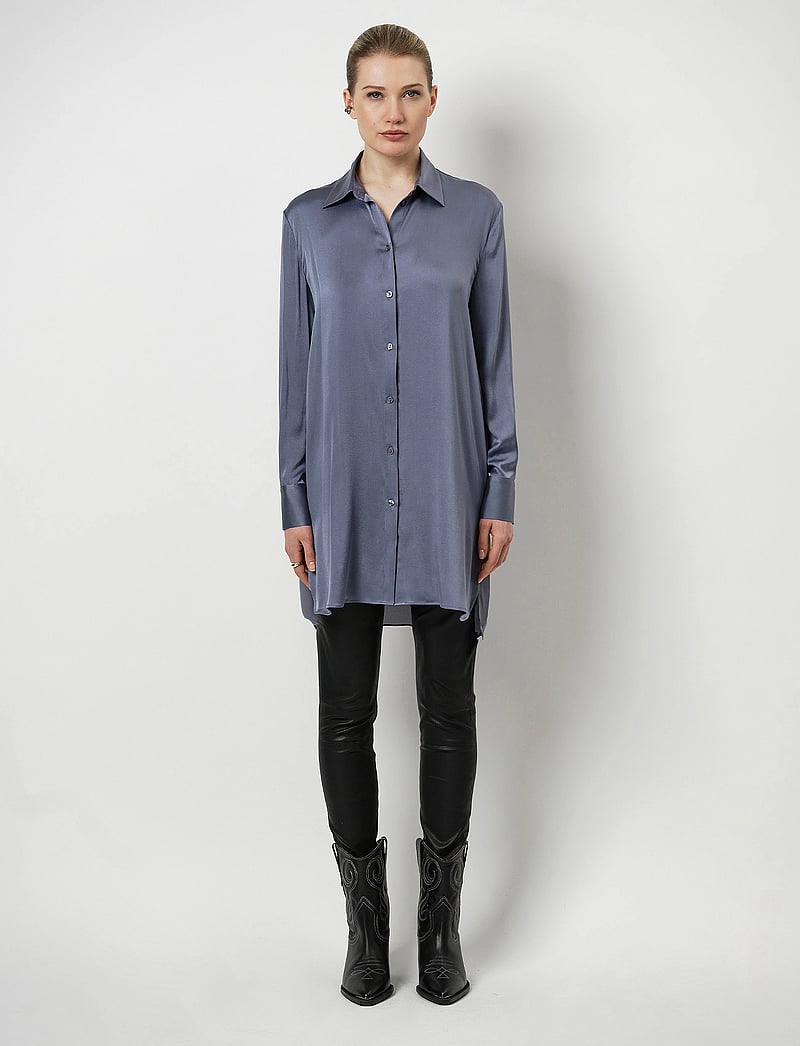 Dante6 - Verona silk tunic - pikkade varrukatega särgid - ash blue - 0