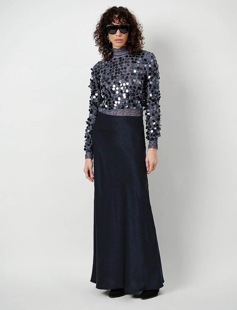 Dante6 - Ywa creased satin maxi skirt - satinkjolar - nocturnal blue - 0