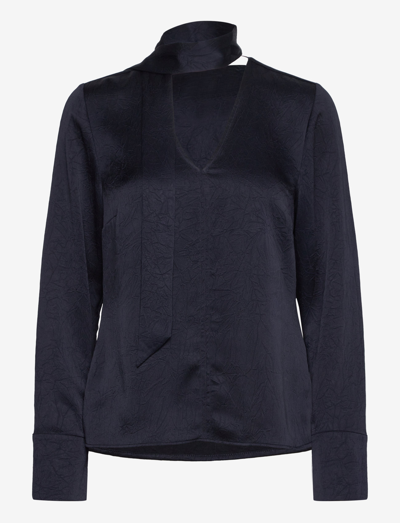 Dante6 - Niyra creased V-neck top - long-sleeved blouses - nocturnal blue - 0