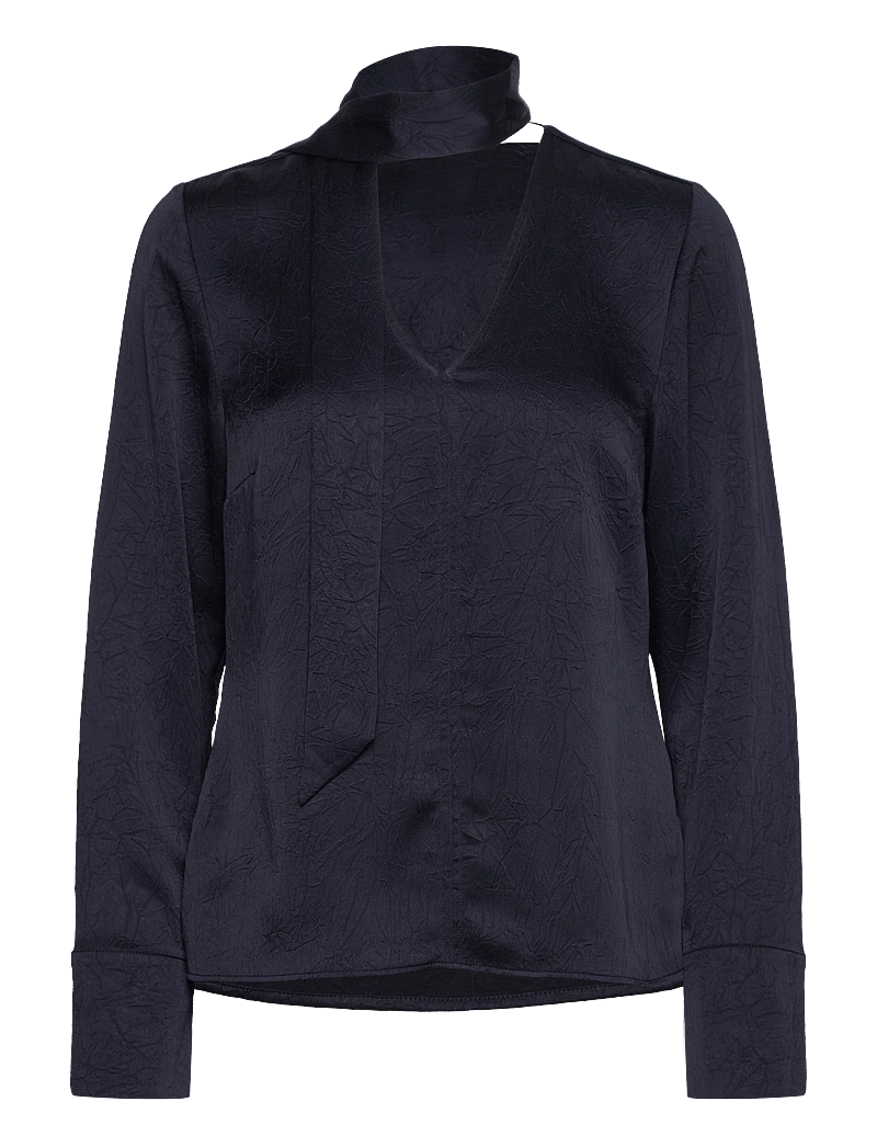 Dante6 - Niyra creased V-neck top - langærmede bluser - nocturnal blue - 1