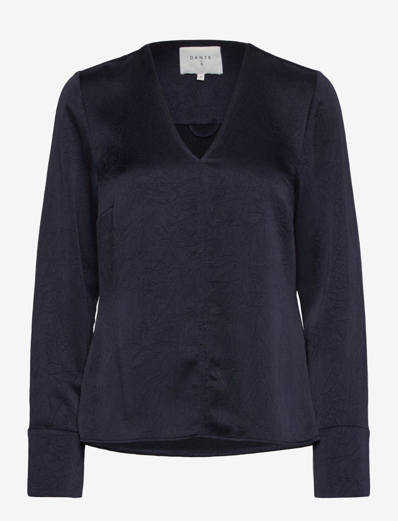 Dante6 - Niyra creased V-neck top - long-sleeved blouses - nocturnal blue - 2