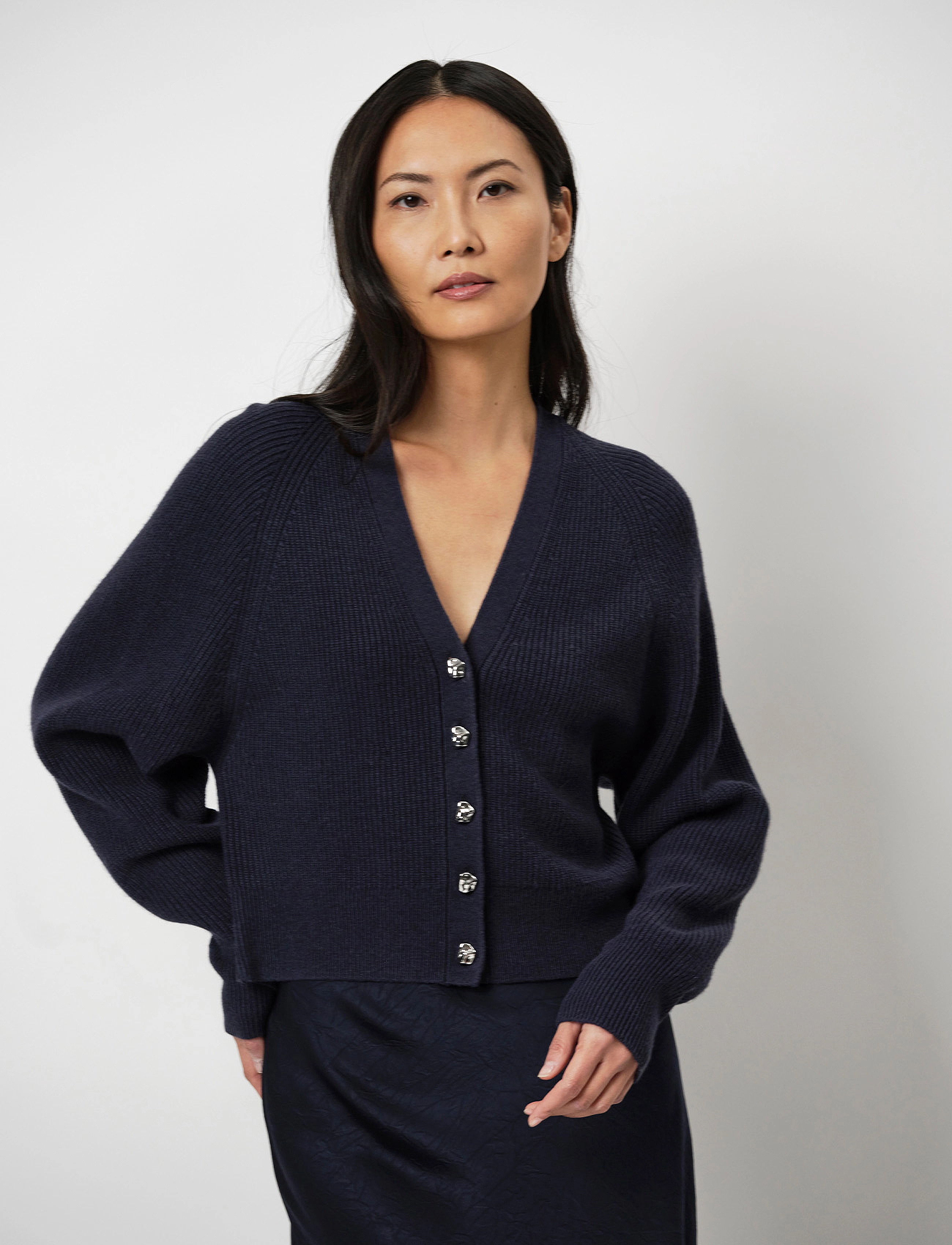Dante6 - Kyle cropped rib cardigan - nocturnal blue - 3