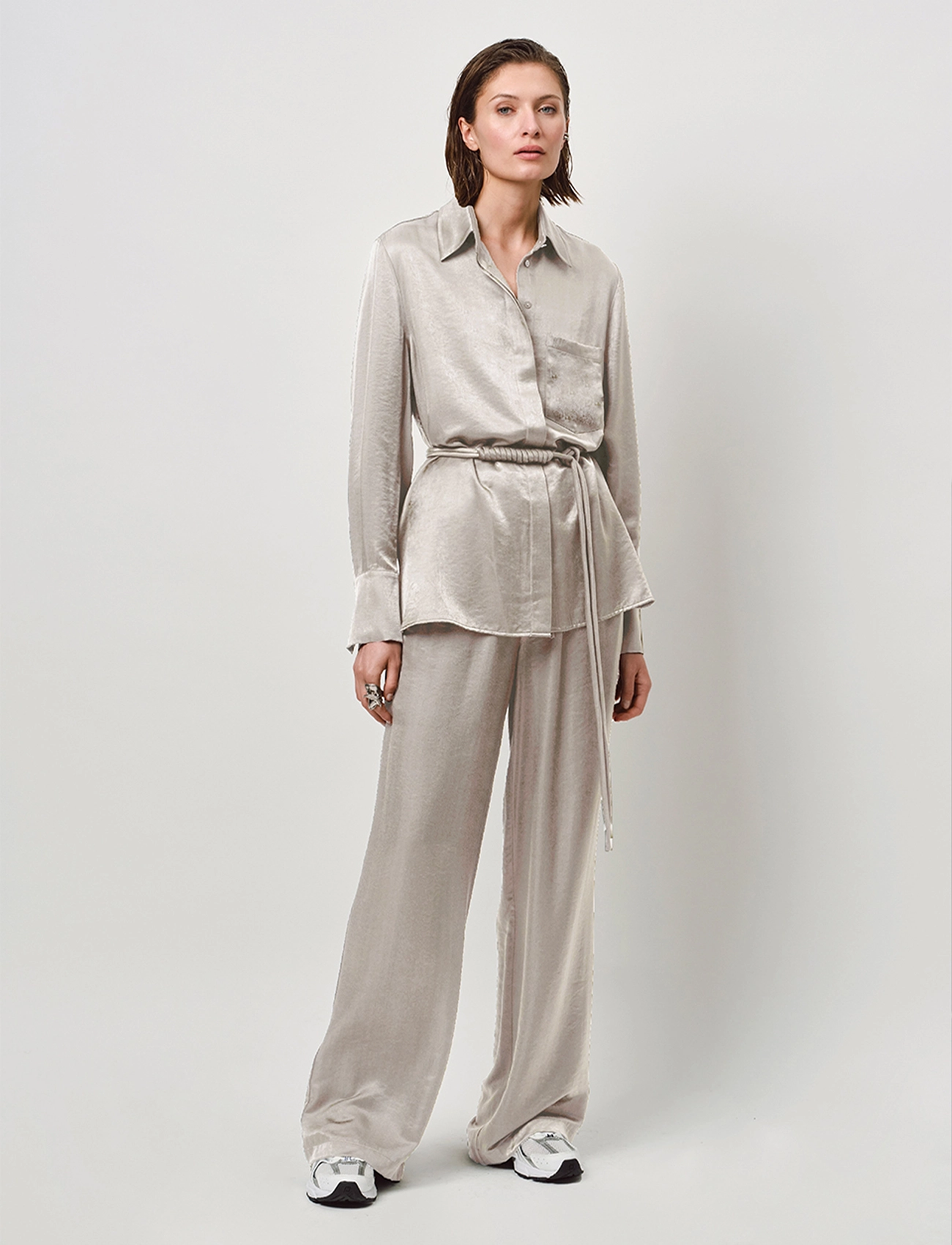 Dante6 Joni belted oversized shirt - Skjorter - TIMELESS TAUPE / beige
