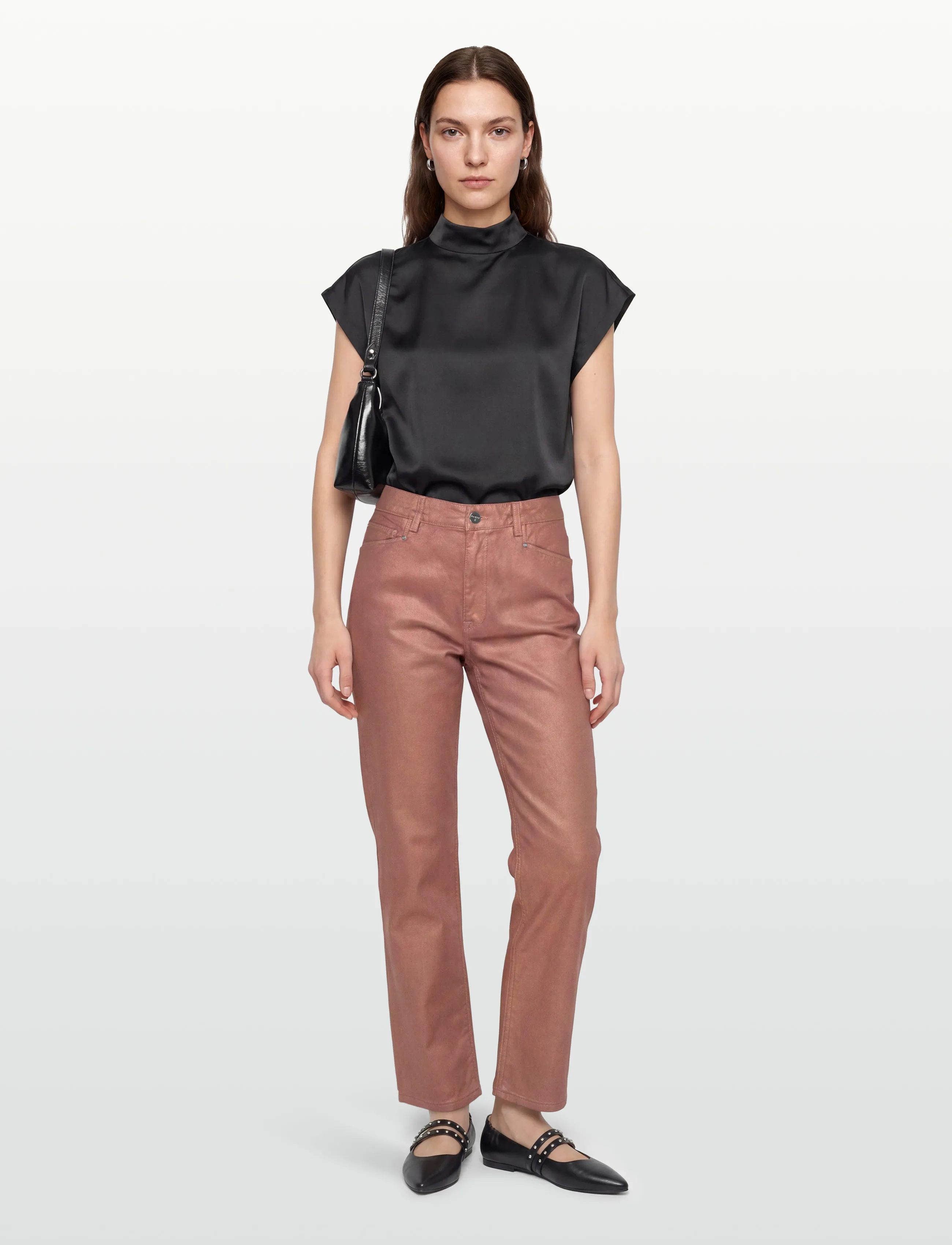 Dante6 -Axelle Metallic Straight Cropped Jeans, Kvinder, Lige Cropped Jeans, Pink, Str: 40